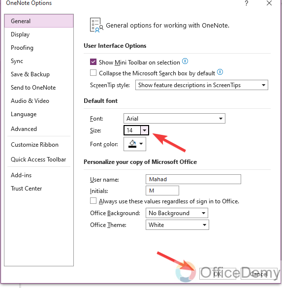 how to change default font in onenote 9