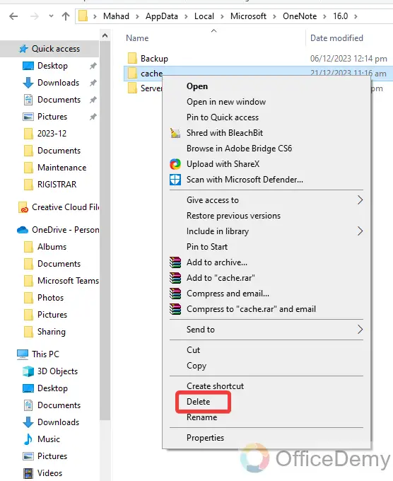 how to clear onenote cache 8