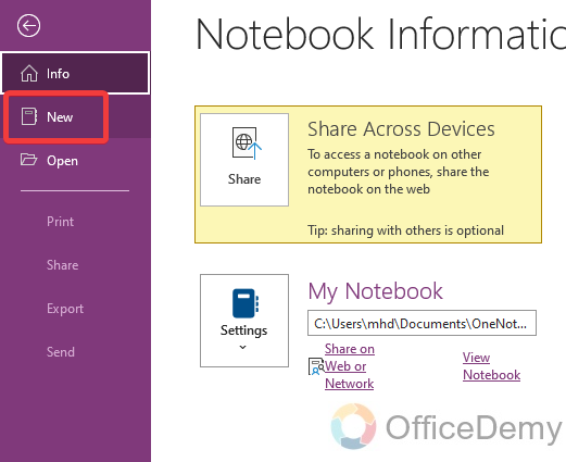 how to create a new notebook in onenote 8