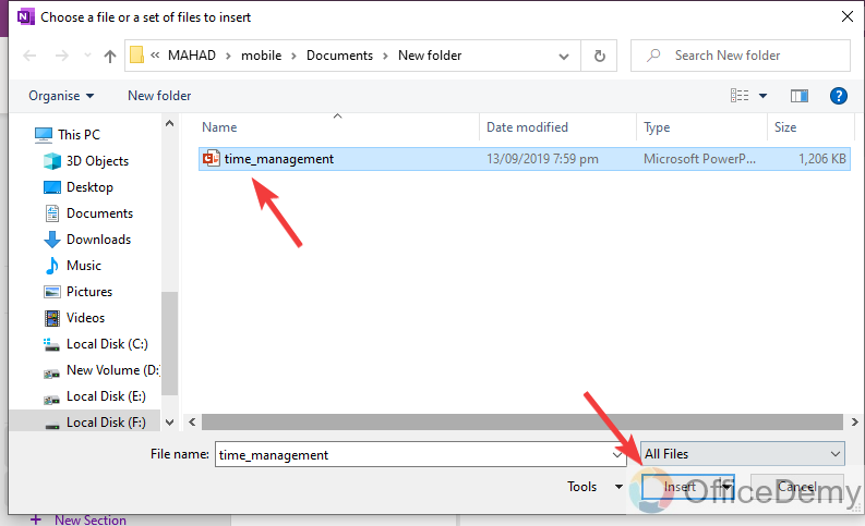 how to insert powerpoint into onenote 9