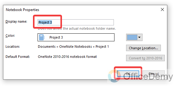 how to rename a notebook in onenote 9