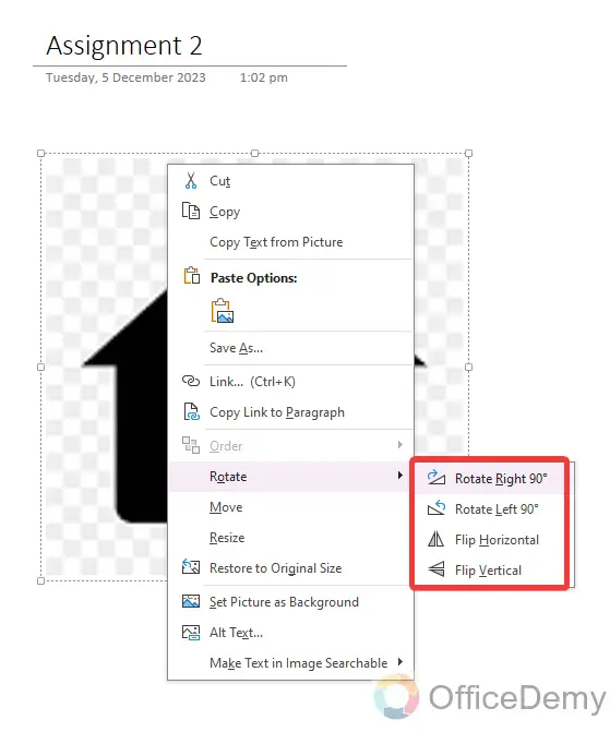 how to rotate an image in onenote 3