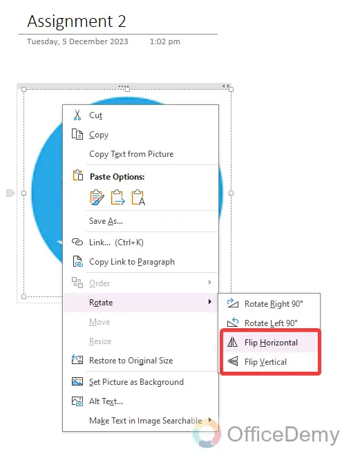 how to rotate an image in onenote 9