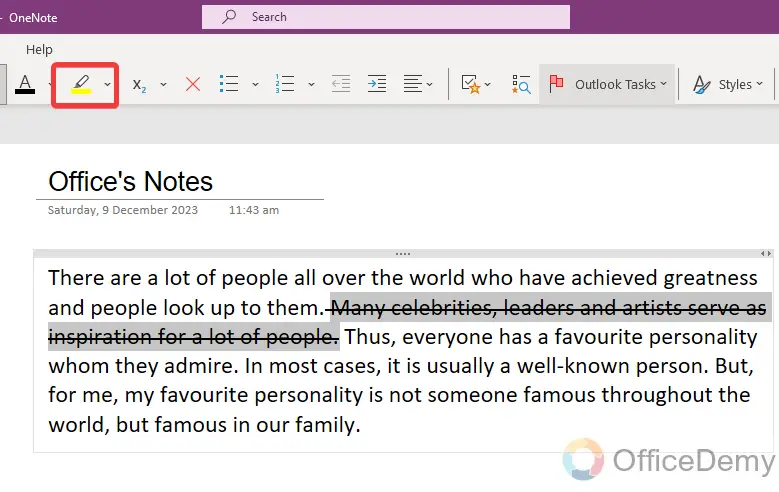 how to strikethrough in onenote 14