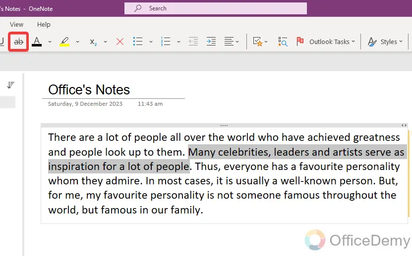 how to strikethrough in onenote 3
