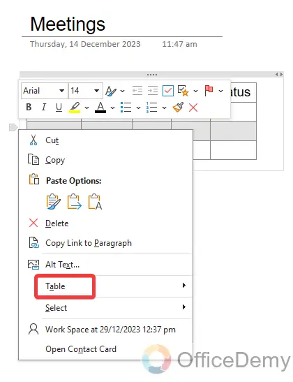 how to add a table in onenote 22