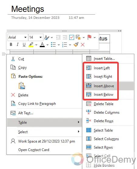 how to add a table in onenote 23