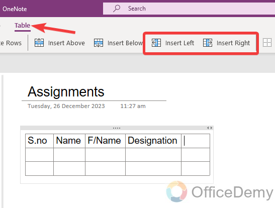 how to add columns in onenote 2
