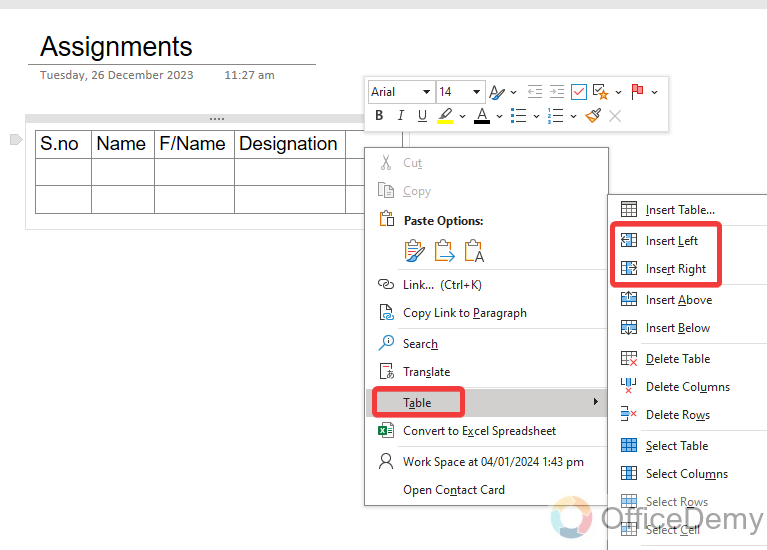 how to add columns in onenote 3